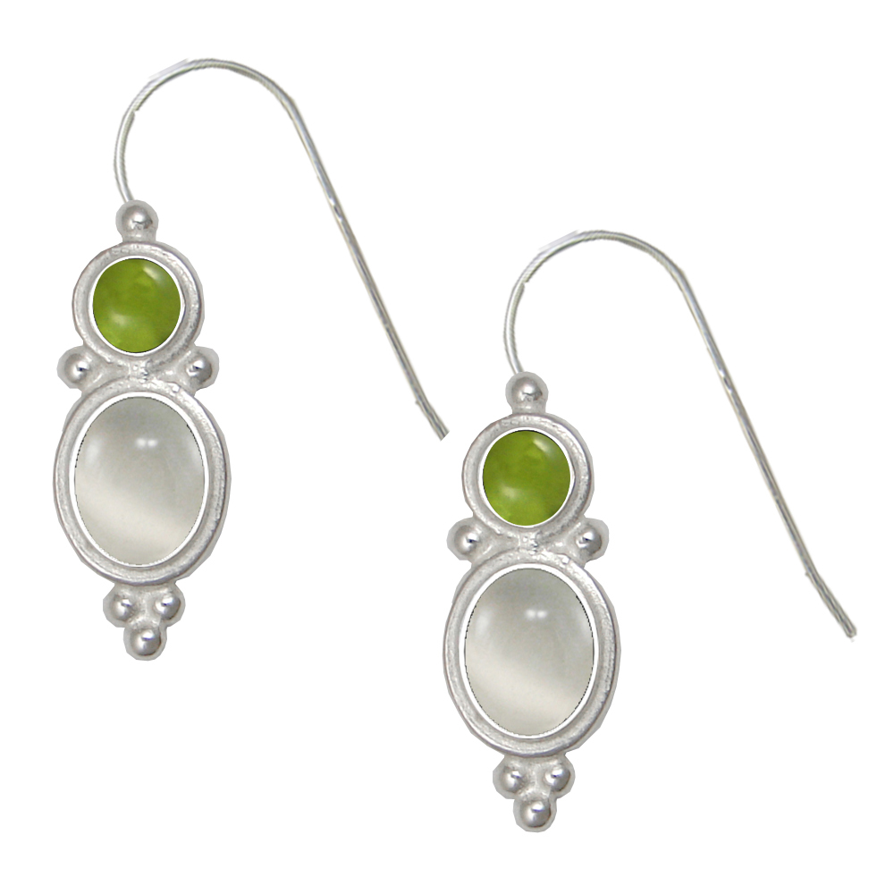 Sterling Silver Drop Dangle Earrings White Moonstone And Peridot